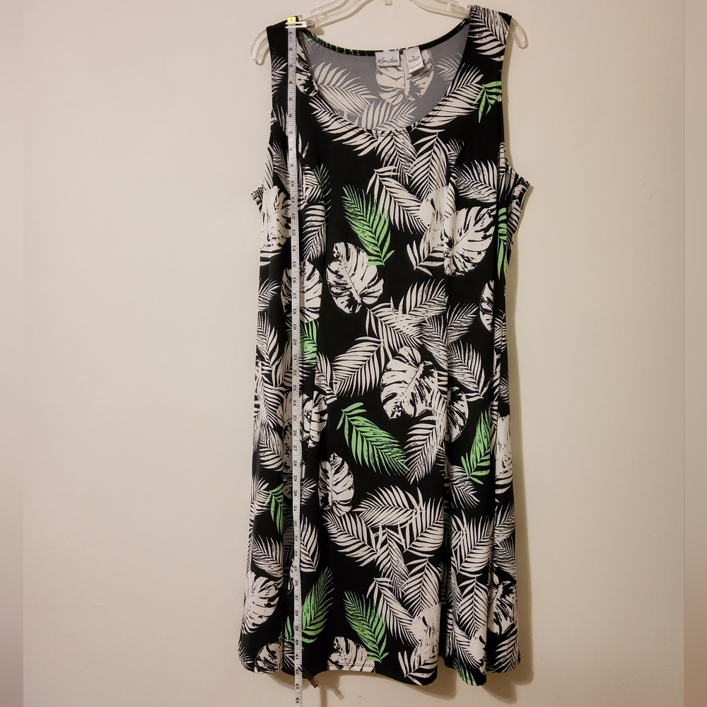 Kim Rogers Woman Stretch Black/White/Green Sleeveless Shift Dress Size 1X - Picture 2 of 7
